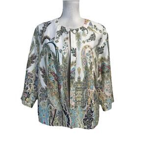 Chico's Jacket Womens sz 1 (8/10) White Blue Pink Paisley Stretch Summer Wedding